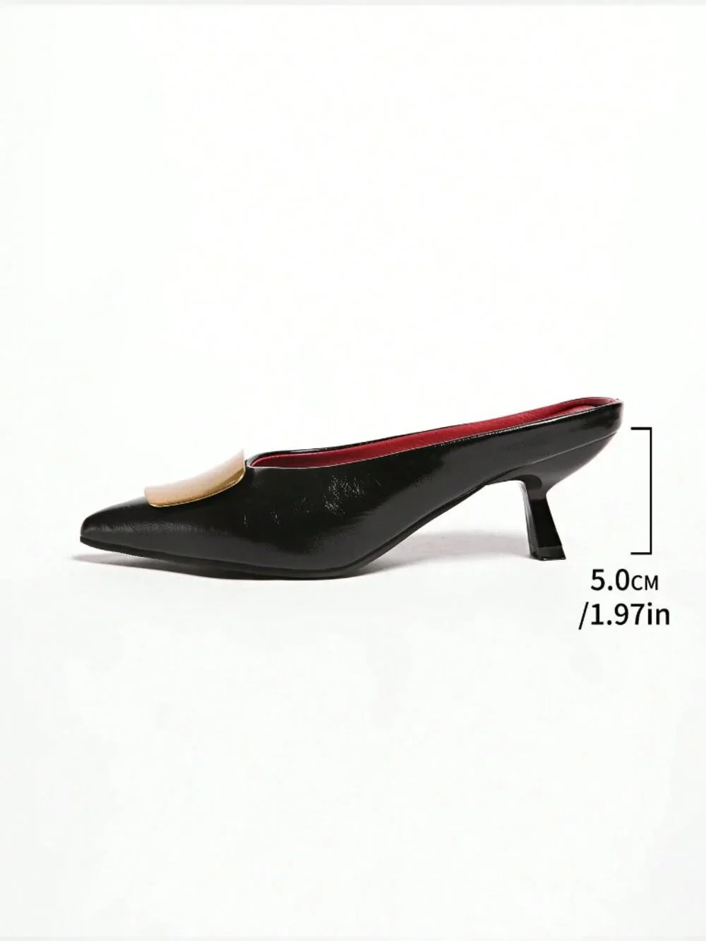 Black Fashionable Women's Pointed Toe Metal Buckle High Heel Pumps - Picture 8 of 8